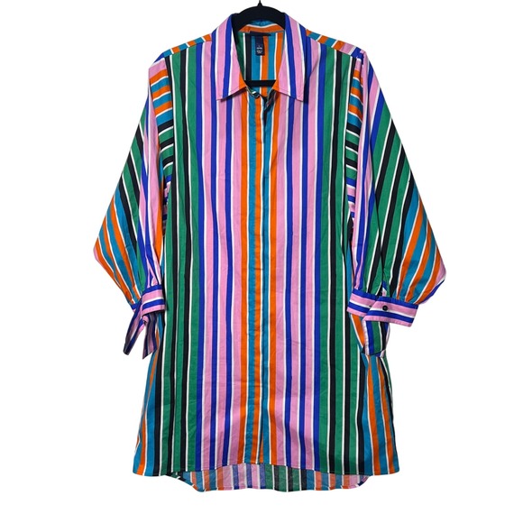Scoop Colorful Striped Mini Shirt Dress Long Sleeve Size L (12-14) Cotton Blend - Picture 1 of 7
